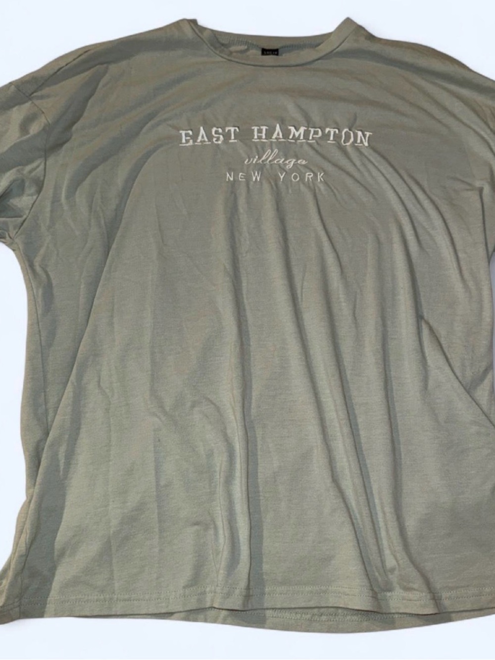 SHEIN Olive Green 'East Hampton Village New York' Short Sleeve Tee